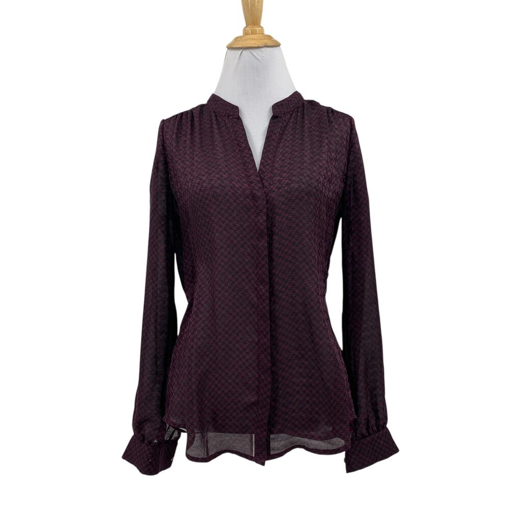 Joie Shirt Womens XS Extra Small Burgundy Mintee Houndstooth Hidden Buttons